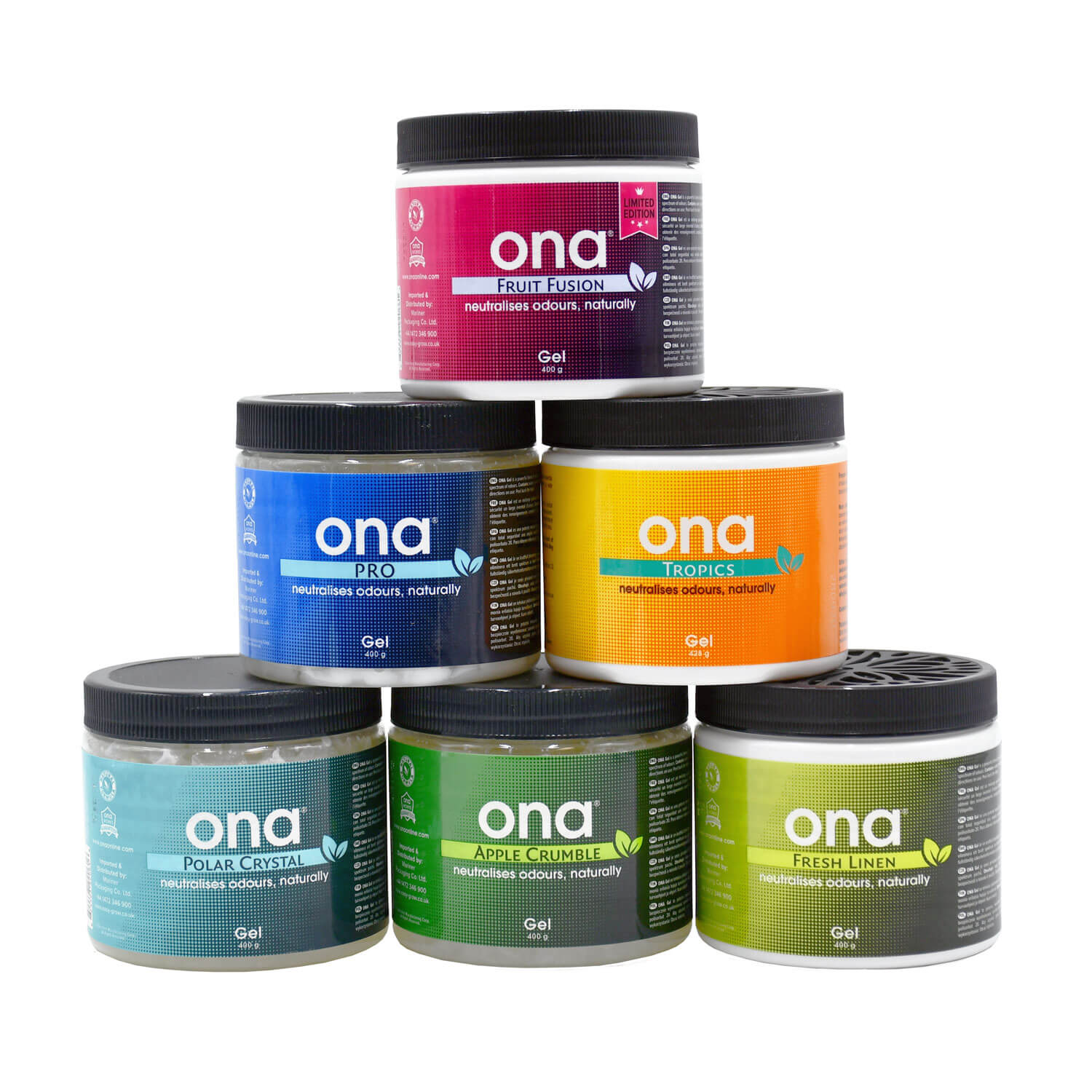 Ona Gel, Geruchsneutralisierer, 4 Größen und Aromen